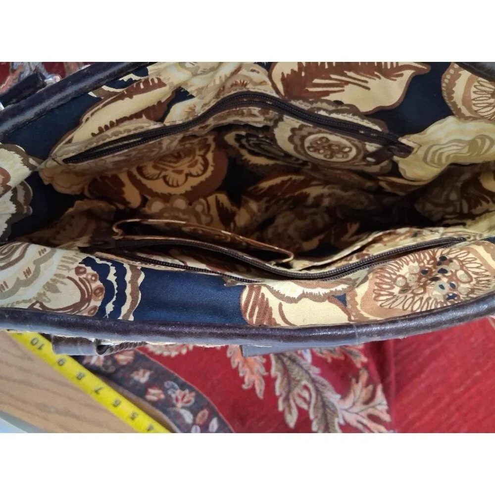 Brighton Woven Kora StrawTote Bag W/Brown Leather Accents/Silver Filigree Buckle
